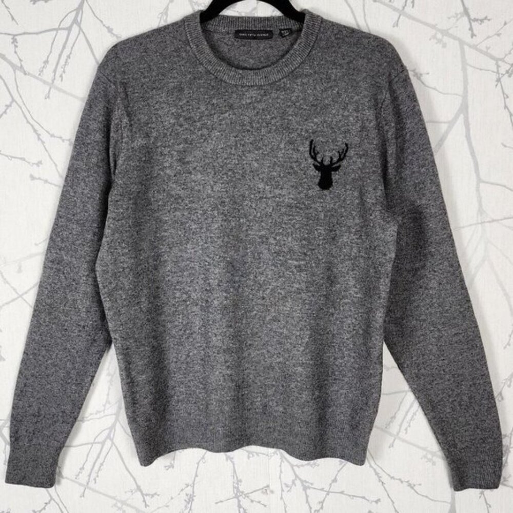 Saks Fifth Avenue Merino Wool & Cashmere Gray Crewneck Sweater | Size M